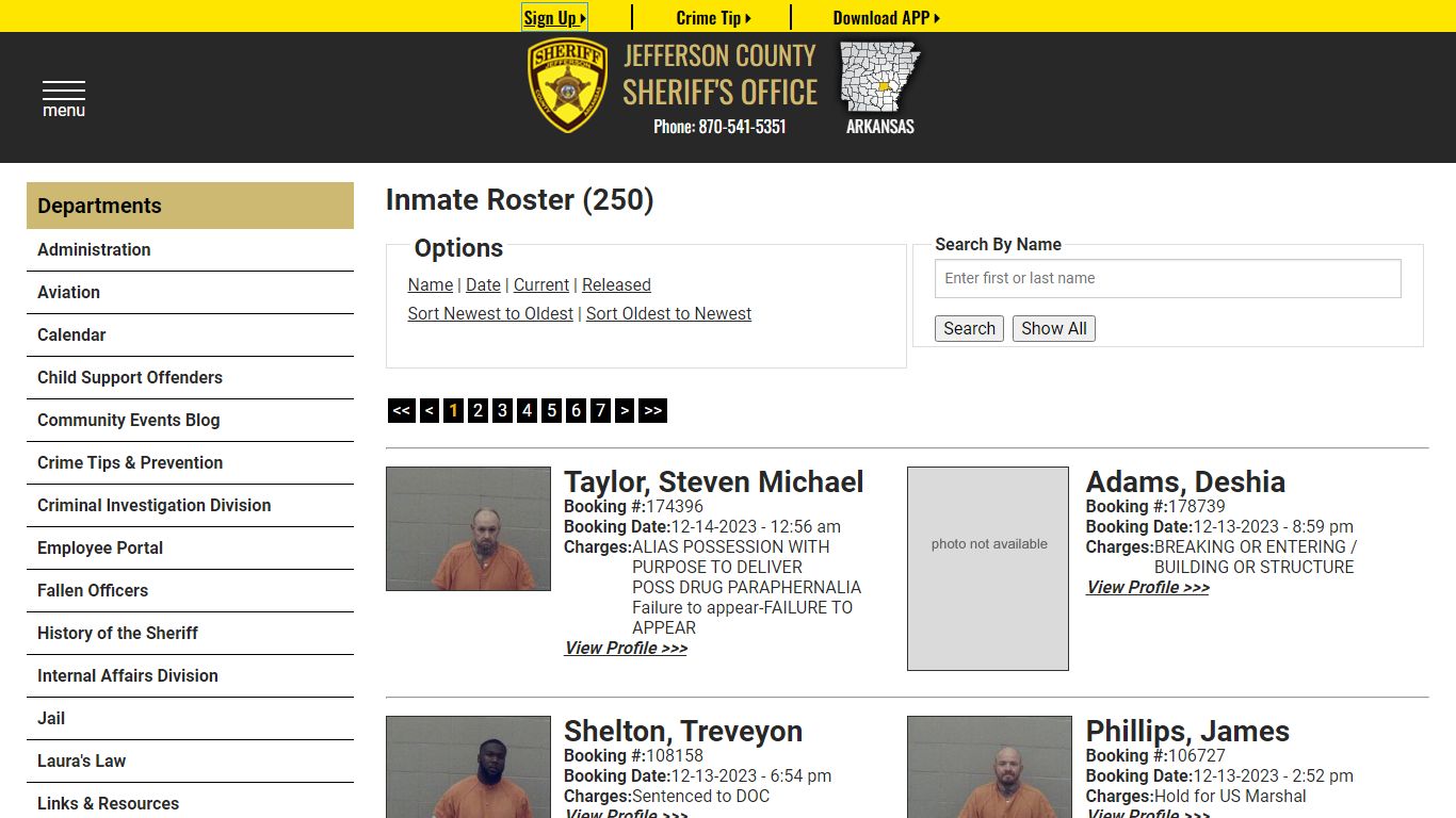 Current Inmates Booking Date Descending - Jefferson County Sheriff AR